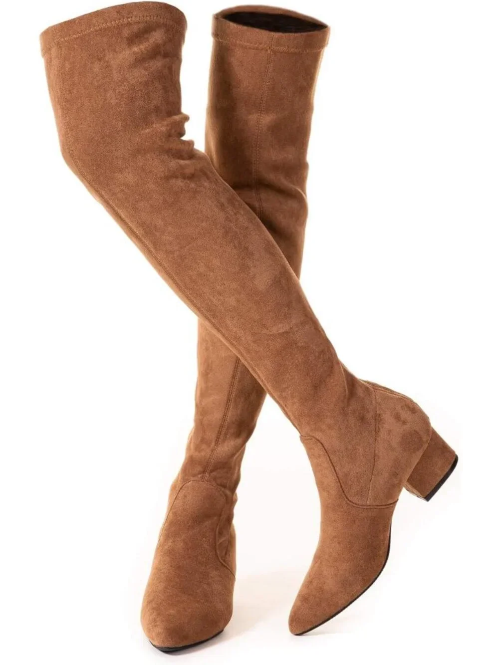 Women's Brown Suede Pointed Toe Flat Comfort Over the Knee Thigh High Boot